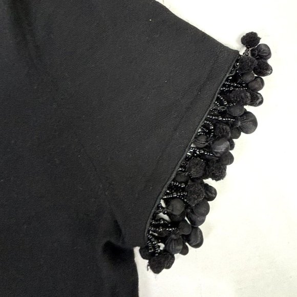 Naeem Khan 100% Fine Cashmere Sweater Women’s XL V-Neck Black Beaded Pom EUC - Picture 9 of 11